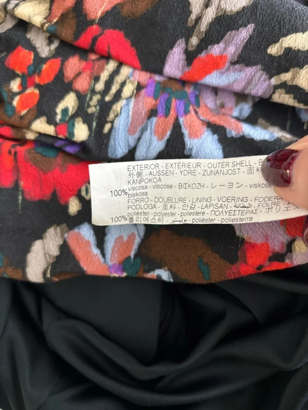 Zara Black Floral Mini Skirt with Red & Purple Accents sz S